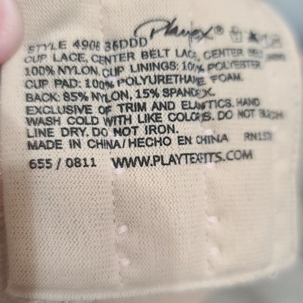 Playtex Womens Underwire‎ Bra Beige Fliral Lace Applique Adjustable Sz 36DDD EUC
